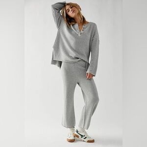 FP Beach Hailee Waffle Knit Sweater Set in Heather Gray, Size S